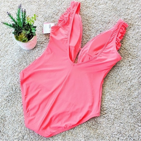 Kate Spade Ruffle-Trim One-Piece Swimsuit in Bright Pink - Picture 4 of 5